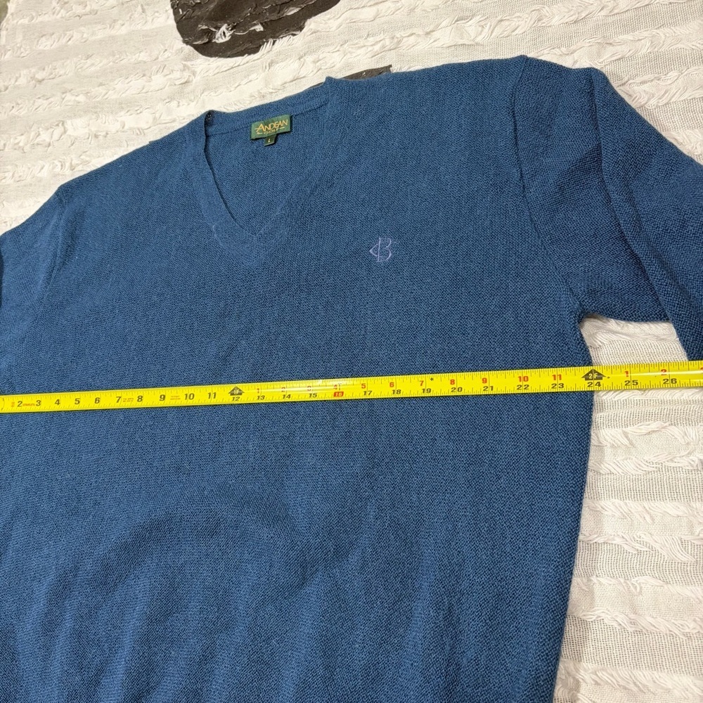 Andean Sweater Mens L Blue 100% Alpaca V Neck Knit Peru Grandpacore Golf Luxury - Picture 7 of 10